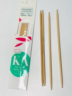NEW KA Bamboo Double-Pointed Needles - Natural Wood 6" US 3‎ AND 4 More